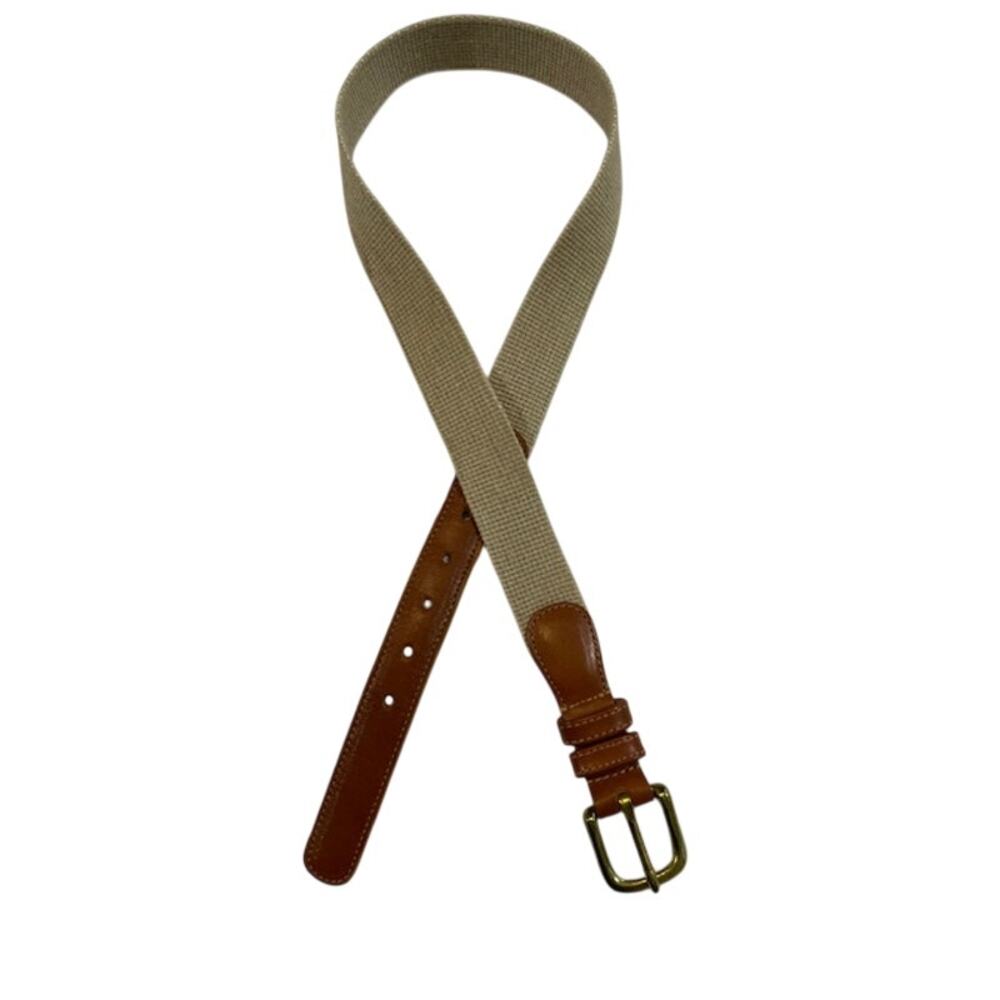 VTG Coach-Natural Linen Belt W/Brown Leather Tabs Size 28"